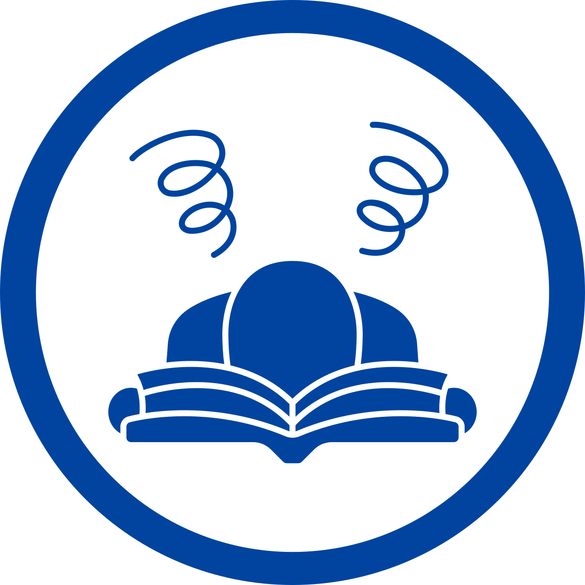 simple line drawing of a person with their face down on an open book, overwhelmed