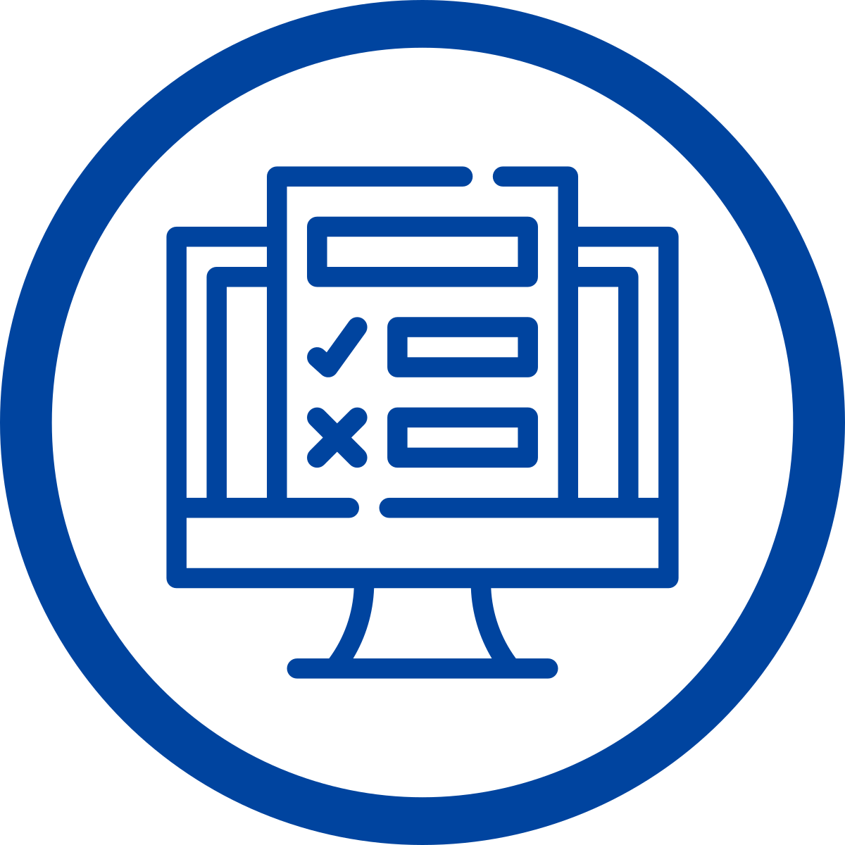 Simple line drawing of a computer monitor with a survey on the screen
