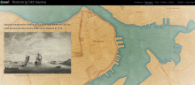 Screenshot from Restoring Old Havana that shows a map with a painting of a boat superimposed on the left.