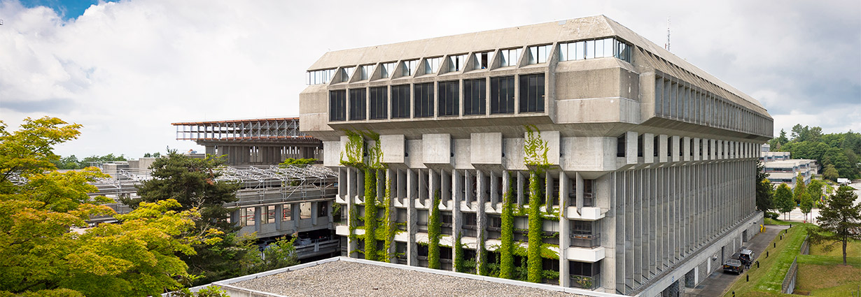 exterior image of the W.A.C. Bennett Library, SFU Burnaby