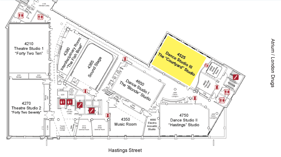 floor plan of the School for the Contemporary Arts showing location of the Courtyard Studio