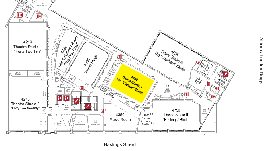 floor plan of the School for the Contemporary Arts showing location of the Blonde Studio