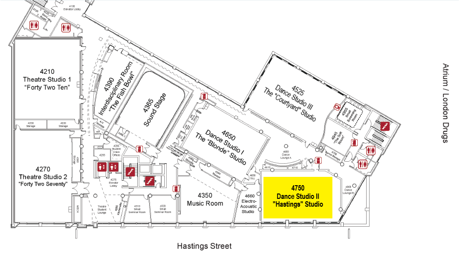floor plan of the School for the Contemporary Arts showing location of the Hastings Studio